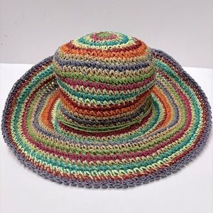 JHats Straw Multicolored Sun Beach Hat OS